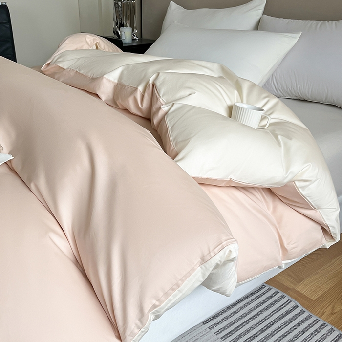 91家纺网 家纺一手货源 找家纺 澳梵2024新款60s全棉纯色单品被套 奶昔白-白桃粉