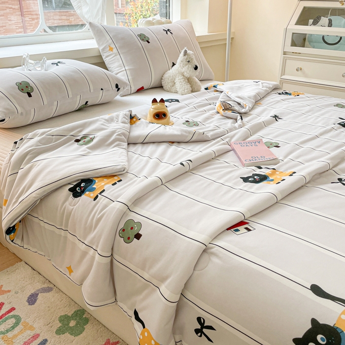 91家纺网 家纺一手货源 找家纺 沐慕 2024新款小清新加厚亲肤针织棉夏被 喵喵屋