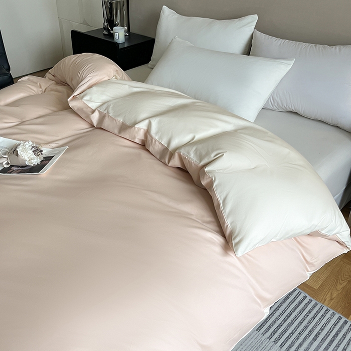 91家纺网 家纺一手货源 找家纺 澳梵2024新款60s全棉纯色单品被套 奶昔白-白桃粉