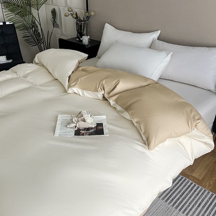 91家纺网 家纺一手货源 找家纺 澳梵2024新款60s全棉纯色单品被套 奶昔白-奇遇金