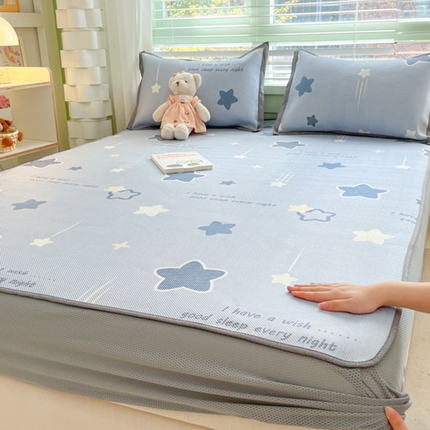 91家纺网 家纺一手货源 找家纺 沐慕 2024新款小清新印花冰藤床笠系列 床笠-星星点点