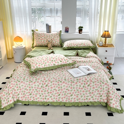 富之航 2024新款时尚舒适泡泡棉夏被四件套樱花