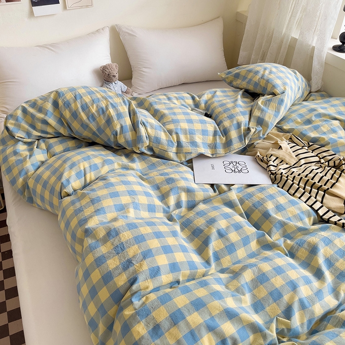 91家纺网 家纺一手货源 找家纺 大柏树 2025新款A类色织全棉水洗棉单品系列-单被套 蓝黄三分格