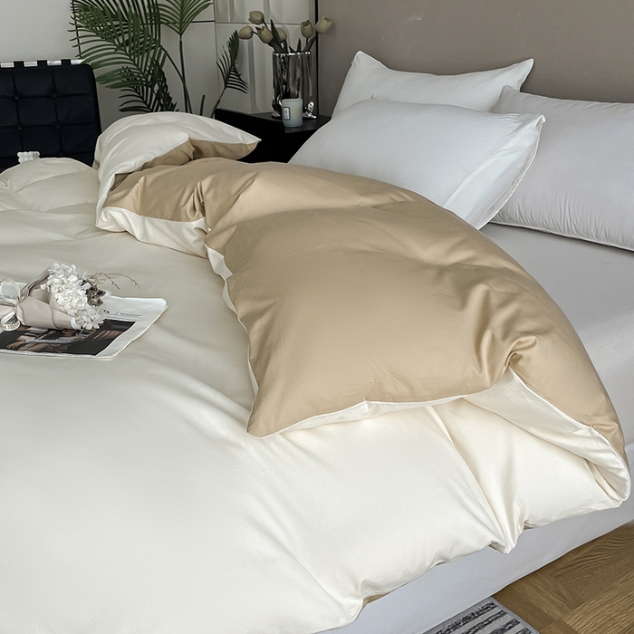 91家纺网 家纺一手货源 找家纺 澳梵2024新款60s全棉纯色单品被套 奶昔白-奇遇金