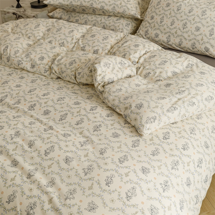 91家纺网 家纺一手货源 找家纺 瑞米家居 2024新款A类全棉针织棉四件套 觅风拾花