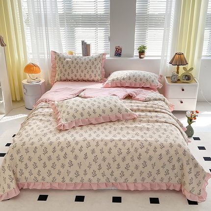 富之航 2024新款时尚舒适泡泡棉夏被四件套叶苏