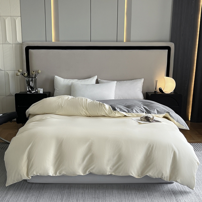 91家纺网 家纺一手货源 找家纺 澳梵2024新款60s全棉纯色单品被套 奶昔白-椰子灰