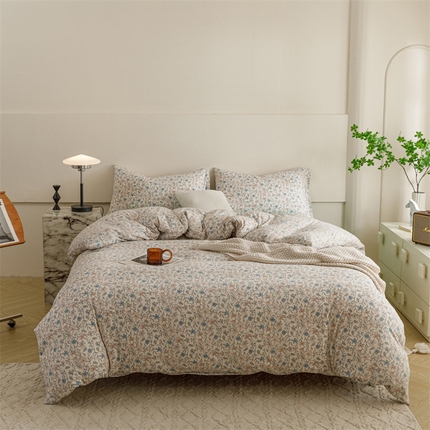 91家纺网 家纺一手货源 找家纺 瑞米家居 2024新款A类全棉针织棉四件套 百合花香