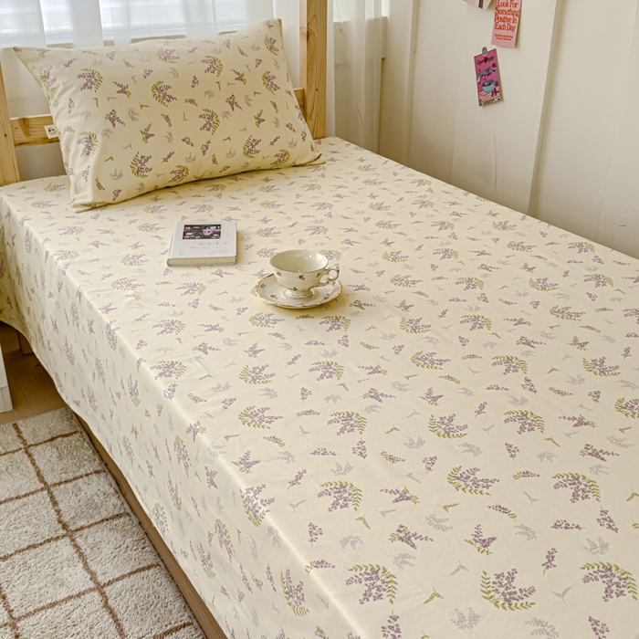 91家纺网 家纺一手货源 找家纺 金丝鸟 2024新款学生款A类全棉老粗布床单 薰衣草