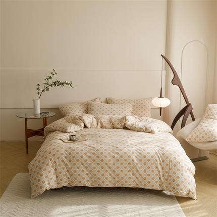 91家纺网 家纺一手货源 找家纺 瑞米家居 2024新款A类全棉针织棉四件套 蔓藤花-黄