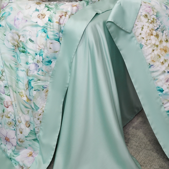 91家纺网 家纺一手货源 找家纺 榻尚家居 2024新款天丝棉数码印花四件套 繁花绿