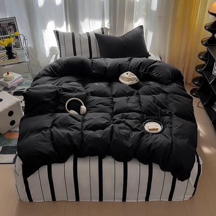 91家纺网 家纺一手货源 找家纺 （总）易辰美 2024新款水洗棉混搭条纹四件套