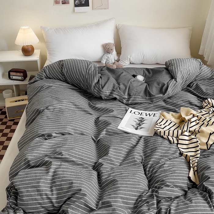 91家纺网 家纺一手货源 找家纺 大柏树 2025新款A类色织全棉水洗棉单品系列-单被套 灰细条