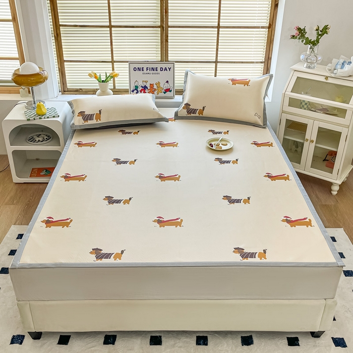 91家纺网 家纺一手货源 找家纺 栩裕纺织 2024新款数码印花1200D碳光牛奶冰丝席 条纹狗