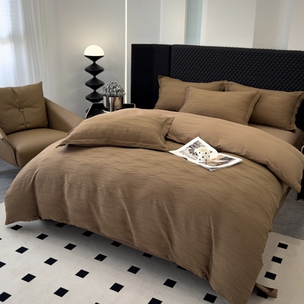 金丝鸟家纺 2024新款全棉水洗棉提花四件套 水漾 焦糖色