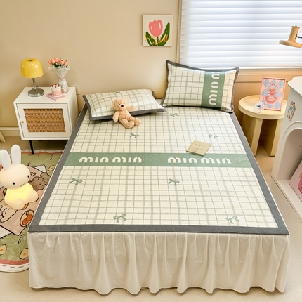 沐慕 2024新款小清新印花冰藤席空调席系列 冰藤-蝴蝶结绿