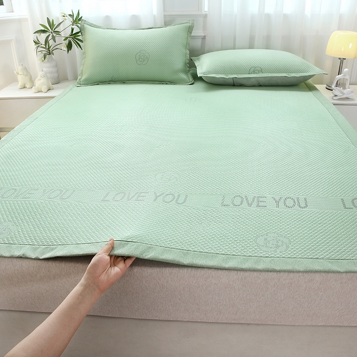 91家纺网 家纺一手货源 找家纺 青雅席业 2025新款抗菌提花凉感丝豆豆席-玫瑰花语系列 玫瑰花语-绿