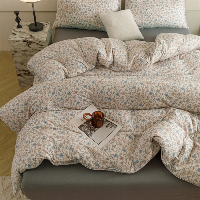 91家纺网 家纺一手货源 找家纺 瑞米家居 2024新款A类全棉针织棉四件套 百合花香