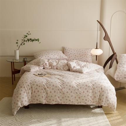 91家纺网 家纺一手货源 找家纺 瑞米家居 2024新款A类全棉针织棉四件套 漫舞花丛-粉