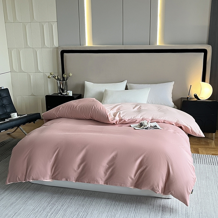 91家纺网 家纺一手货源 找家纺 澳梵2024新款60s全棉纯色单品被套 蜜豆粉-白桃粉