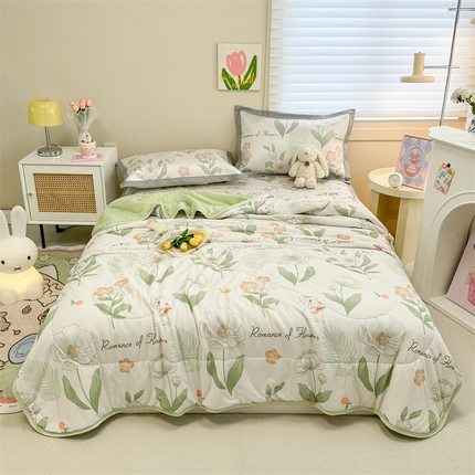 91家纺网 家纺一手货源 找家纺 沐慕 2024新款小清新华夫格印花冰藤夏被四件套 华夫格-森系小兔