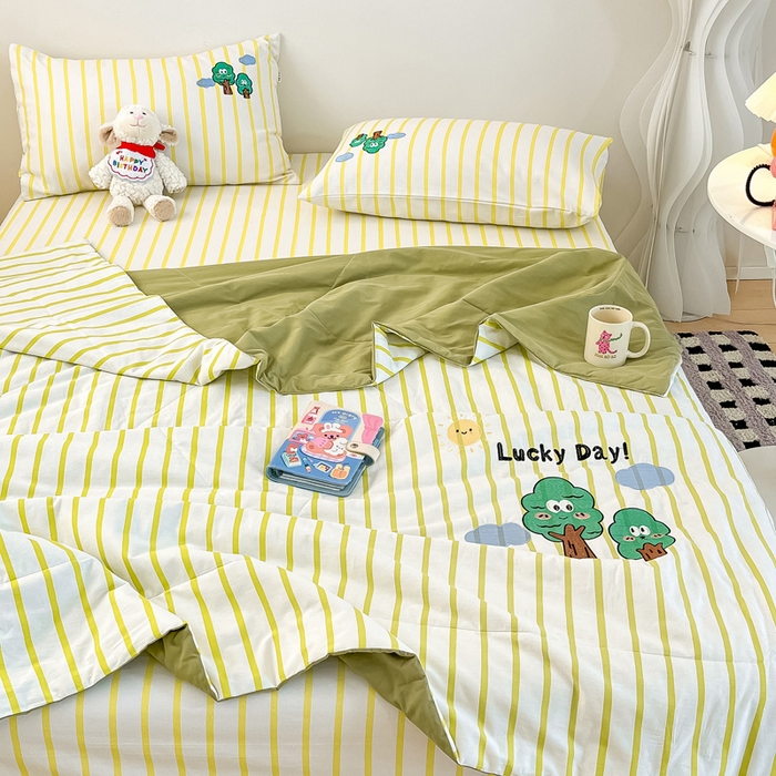 91家纺网 家纺一手货源 找家纺 雅居纺家纺 2024新款全棉绣花夏被可配同款老粗布四件套 夏被-发财树