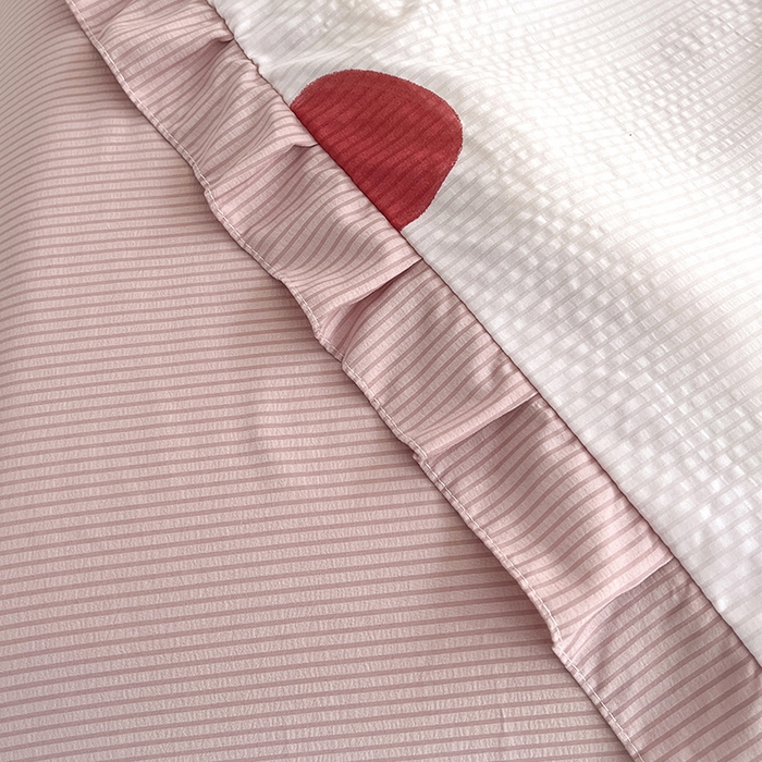 91家纺网 家纺一手货源 找家纺 富之航 2024新款时尚舒适泡泡棉夏被四件套粉爱心