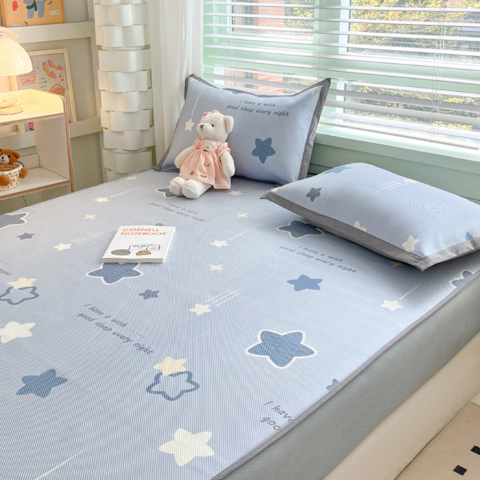 91家纺网 家纺一手货源 找家纺 沐慕 2024新款小清新印花冰藤床笠系列 床笠-星星点点