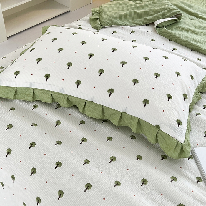 91家纺网 家纺一手货源 找家纺 富之航 2024新款时尚舒适泡泡棉夏被四件套森林