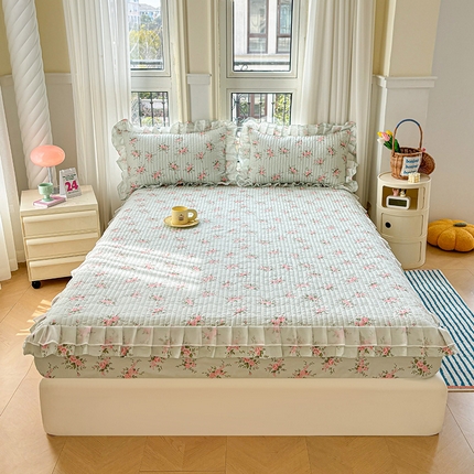 宜凡 2024新款全棉床笠双层花边三件套 朵朵花姿