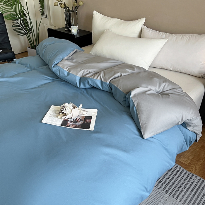 91家纺网 家纺一手货源 找家纺 澳梵2024新款60s全棉纯色单品被套 莱茵蓝-椰子灰