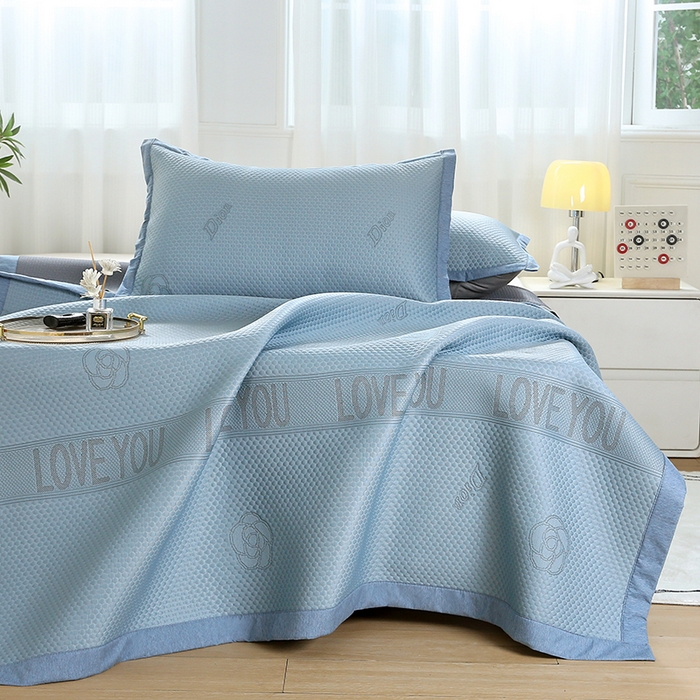 91家纺网 家纺一手货源 找家纺 青雅席业 2025新款抗菌提花凉感丝豆豆席-玫瑰花语系列 玫瑰花语-蓝