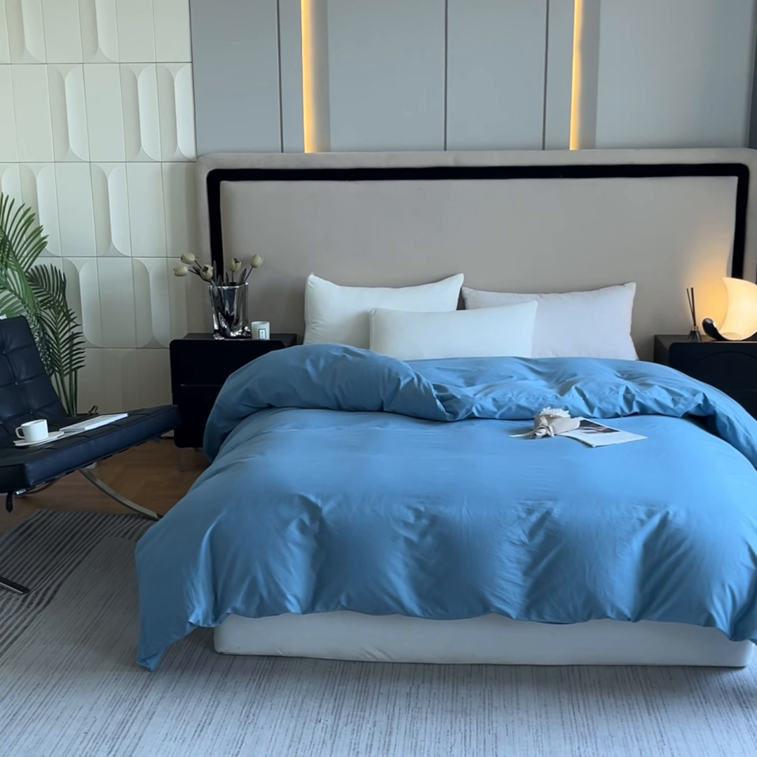 91家纺网 家纺一手货源 找家纺 澳梵2024新款60s全棉纯色单品被套 绅士蓝