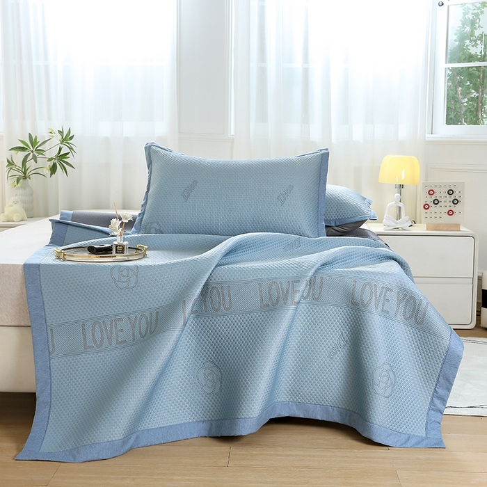 91家纺网 家纺一手货源 找家纺 青雅席业 2025新款抗菌提花凉感丝豆豆席-玫瑰花语系列 玫瑰花语-蓝