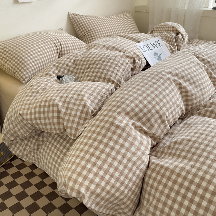 91家纺网 家纺一手货源 找家纺 大柏树 2025新款A类色织全棉水洗棉单品系列-四件套 米小格