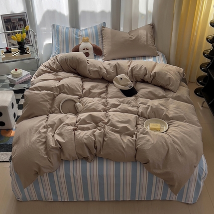 91家纺网 家纺一手货源 找家纺 （总）易辰美 2024新款水洗棉混搭条纹四件套