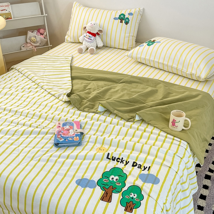 91家纺网 家纺一手货源 找家纺 雅居纺家纺 2024新款全棉绣花夏被可配同款老粗布四件套 夏被-发财树