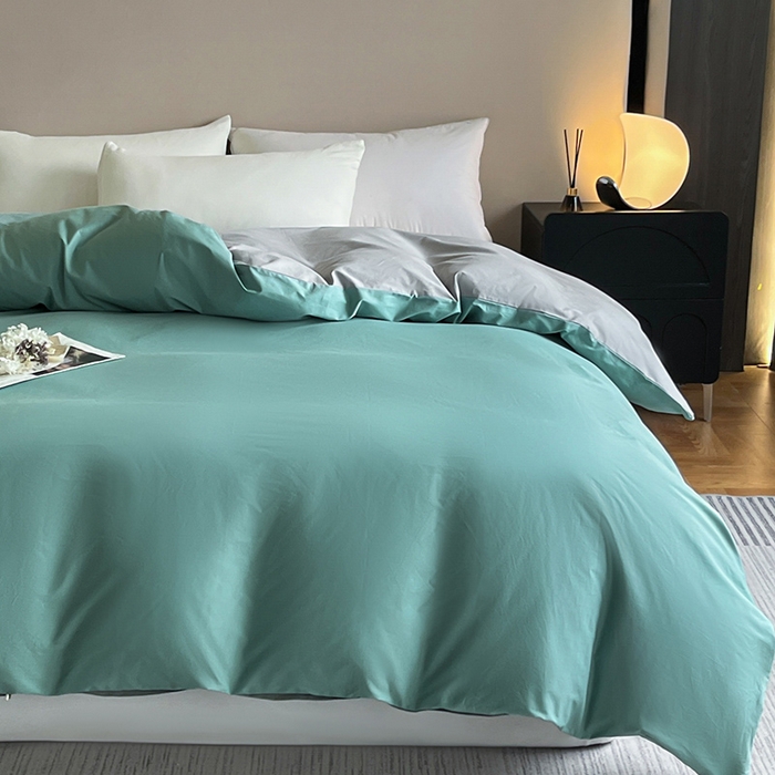 91家纺网 家纺一手货源 找家纺 澳梵2024新款60s全棉纯色单品被套 烟波绿-椰子灰