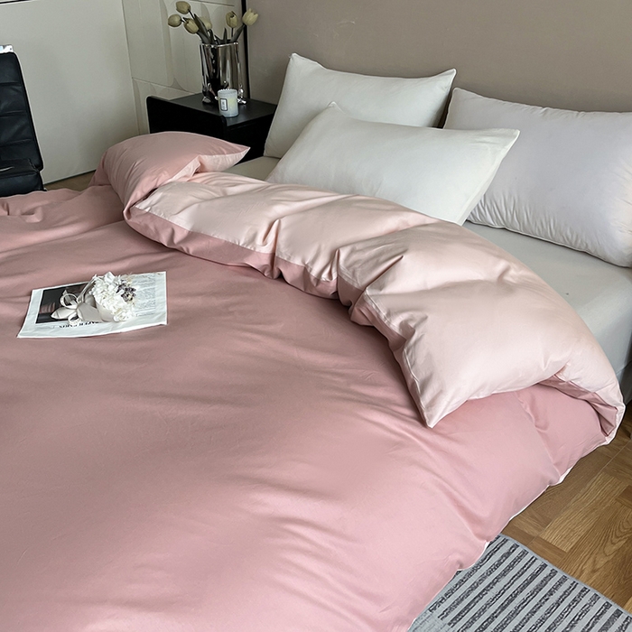 91家纺网 家纺一手货源 找家纺 澳梵2024新款60s全棉纯色单品被套 蜜豆粉-白桃粉