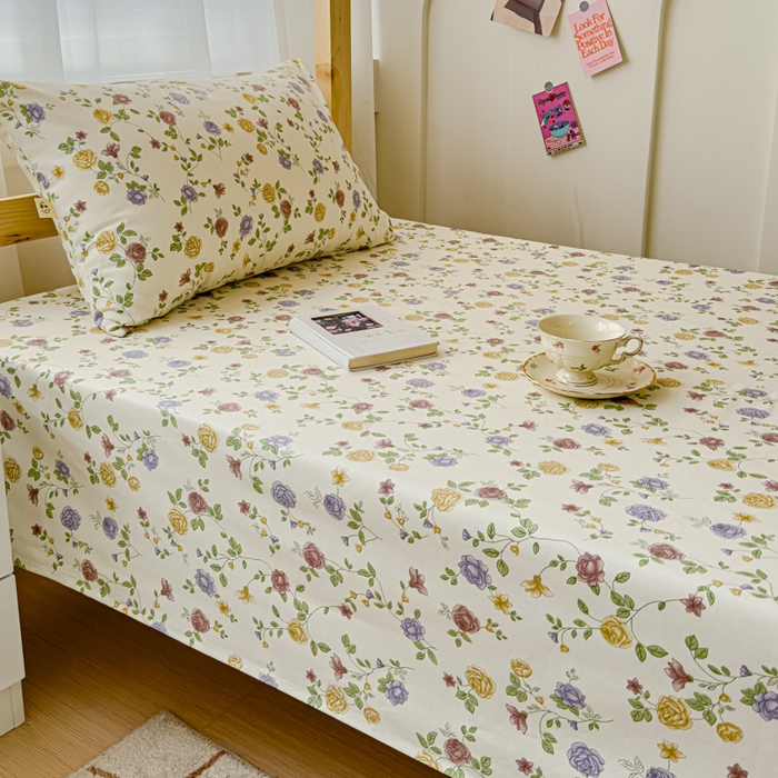 91家纺网 家纺一手货源 找家纺 金丝鸟 2024新款学生款A类全棉老粗布床单 花蔓