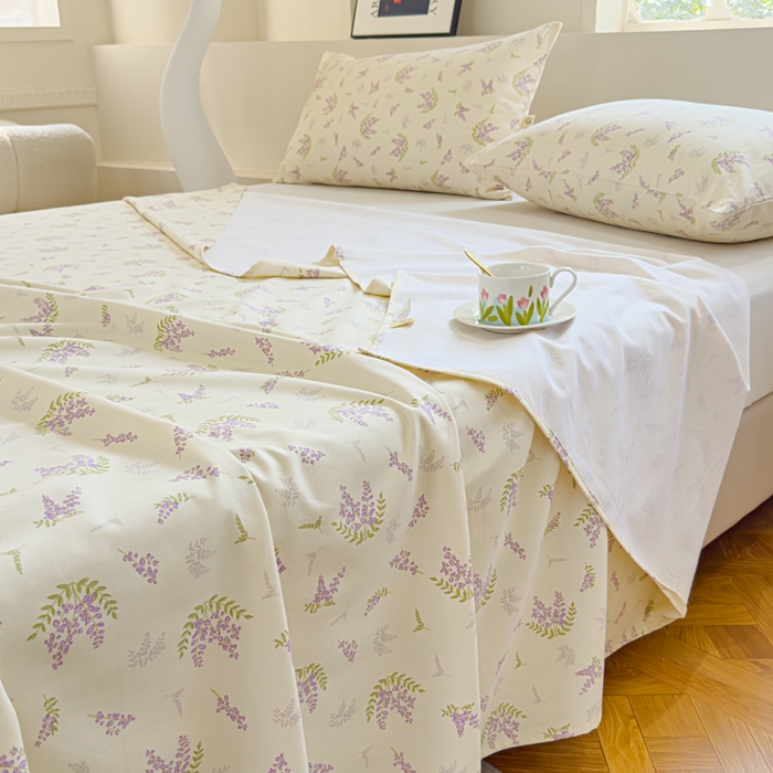 91家纺网 家纺一手货源 找家纺 金丝鸟 2024新款成人款A类全棉老粗布床单 薰衣草