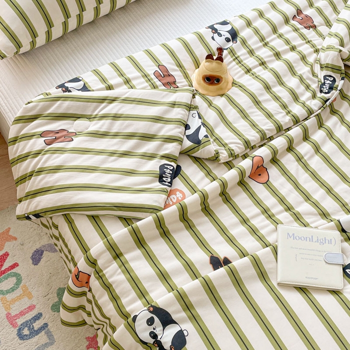 91家纺网 家纺一手货源 找家纺 沐慕 2024新款小清新加厚亲肤针织棉夏被 熊猫派派