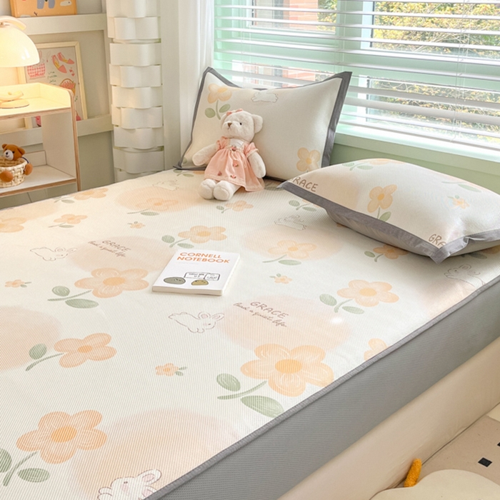 91家纺网 家纺一手货源 找家纺 沐慕 2024新款小清新印花冰藤床笠系列 床笠-花漾兔