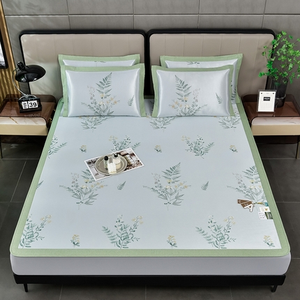 91家纺网 家纺一手货源 找家纺 小牛席业 2024新款加厚款碳光凉感冰丝席床笠款 仙仙草