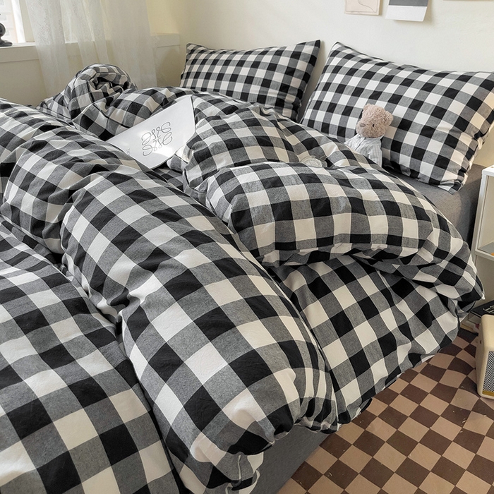 91家纺网 家纺一手货源 找家纺 大柏树 2025新款A类色织全棉水洗棉单品系列-四件套 黑白中格