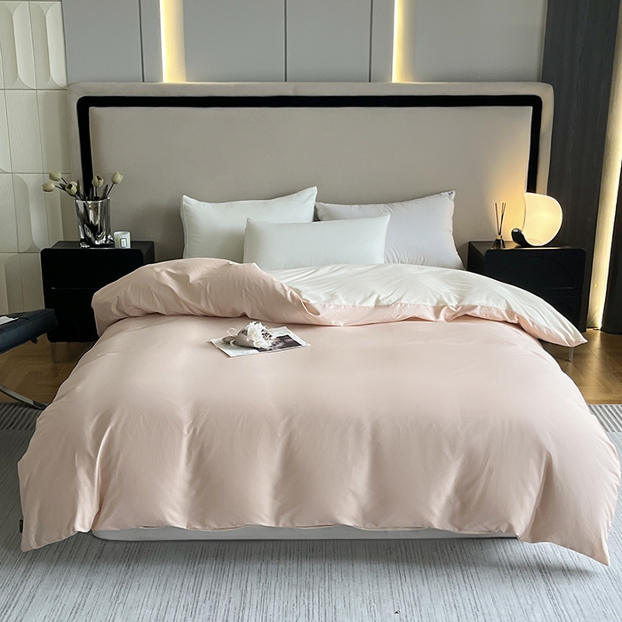 91家纺网 家纺一手货源 找家纺 澳梵2024新款60s全棉纯色单品被套 奶昔白-白桃粉