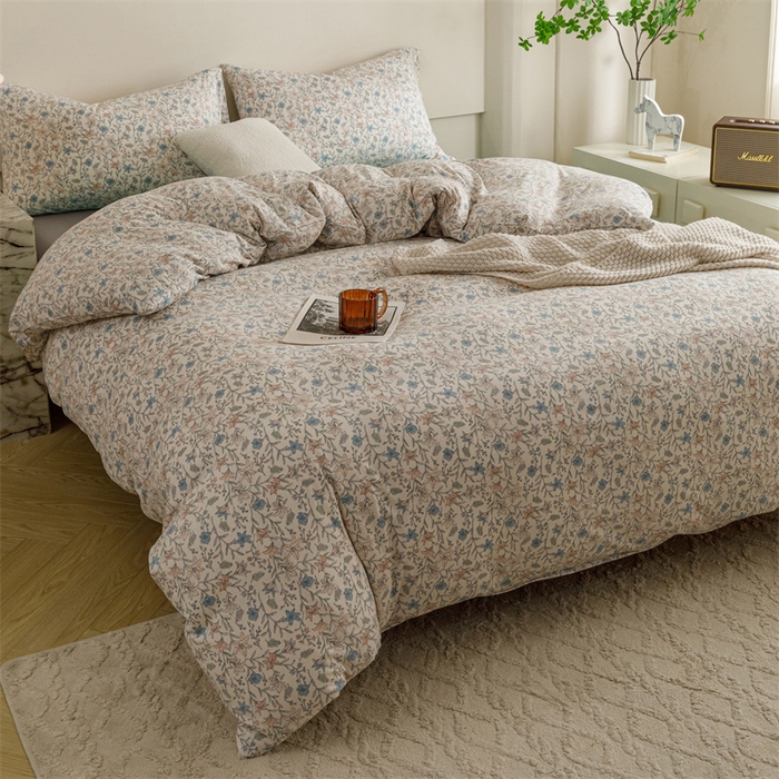 91家纺网 家纺一手货源 找家纺 瑞米家居 2024新款A类全棉针织棉四件套 百合花香