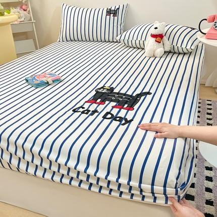 雅居纺家纺 2024新款全棉绣花A类老粗布单品系列 老粗布-小猫咪