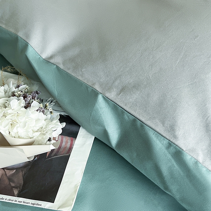 91家纺网 家纺一手货源 找家纺 澳梵2024新款60s全棉纯色单品被套 烟波绿-椰子灰