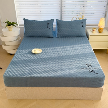 91家纺网 家纺一手货源 找家纺 灰鲸 新款A类提花双层纱无染刺绣床笠 无染-邦迪蓝